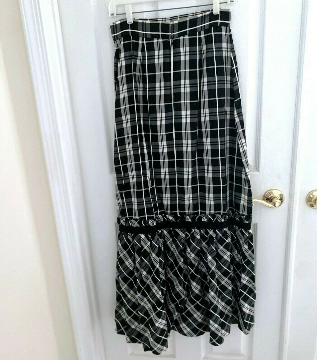 Vintage 1980s Black and White Plaid Long Skirt With Ruffled Bottom - Fresh Stock Dated February 2026