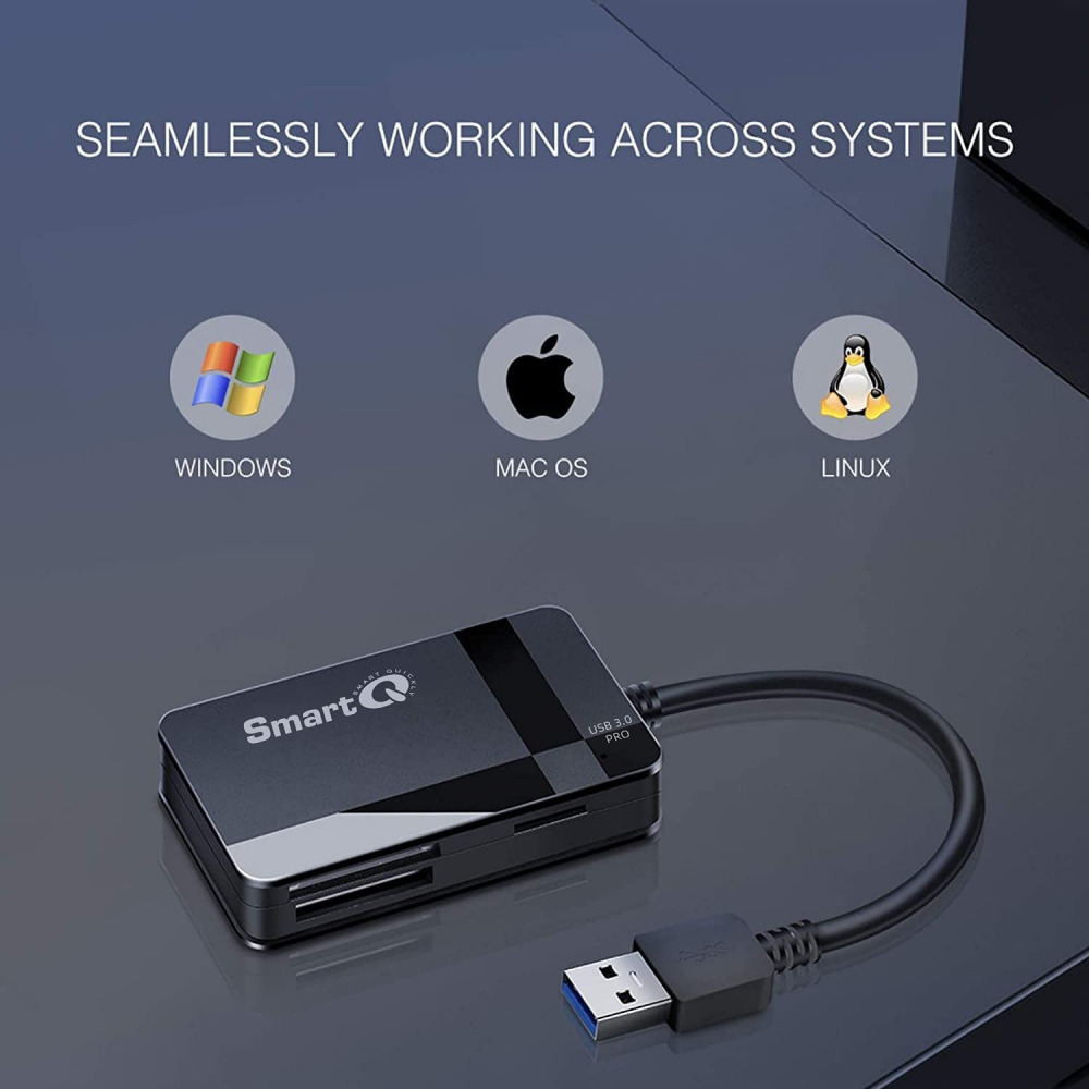 SmartQ C368 Pro USB 3.0 Multi-Card Reader, Plug N Play, A Duo, A - Fresh Stock Dated February 2026