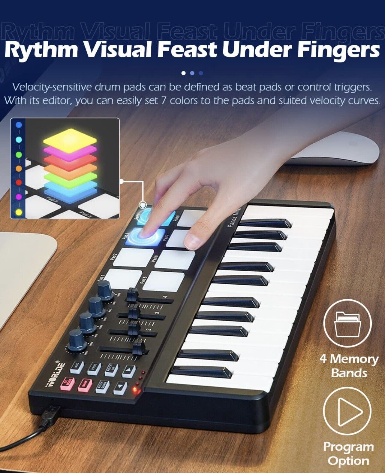 Worlde Panda Mini Black White 100mA 25 Key Portable USB MIDI Controller Keyboard - Fresh Stock Dated February 2026