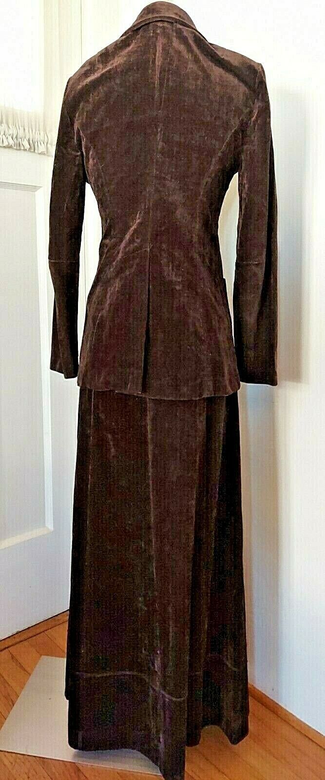 70’s Vintage Campus Casuals California MAXI SKIRT & BLAZER Crushed Velvet  BROWN - Fresh Stock Dated March 2026
