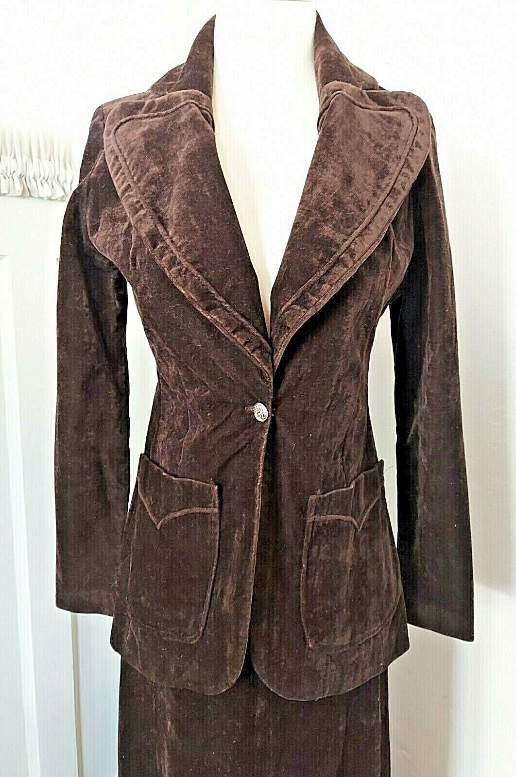 70’s Vintage Campus Casuals California MAXI SKIRT & BLAZER Crushed Velvet  BROWN - Fresh Stock Dated March 2026