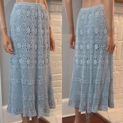 CROCHET STUNNING BABY BLUE HIPPIE VINTAGE COTTON SWEATER SKIRT sz LARGE - Fresh Stock Dated February 2026