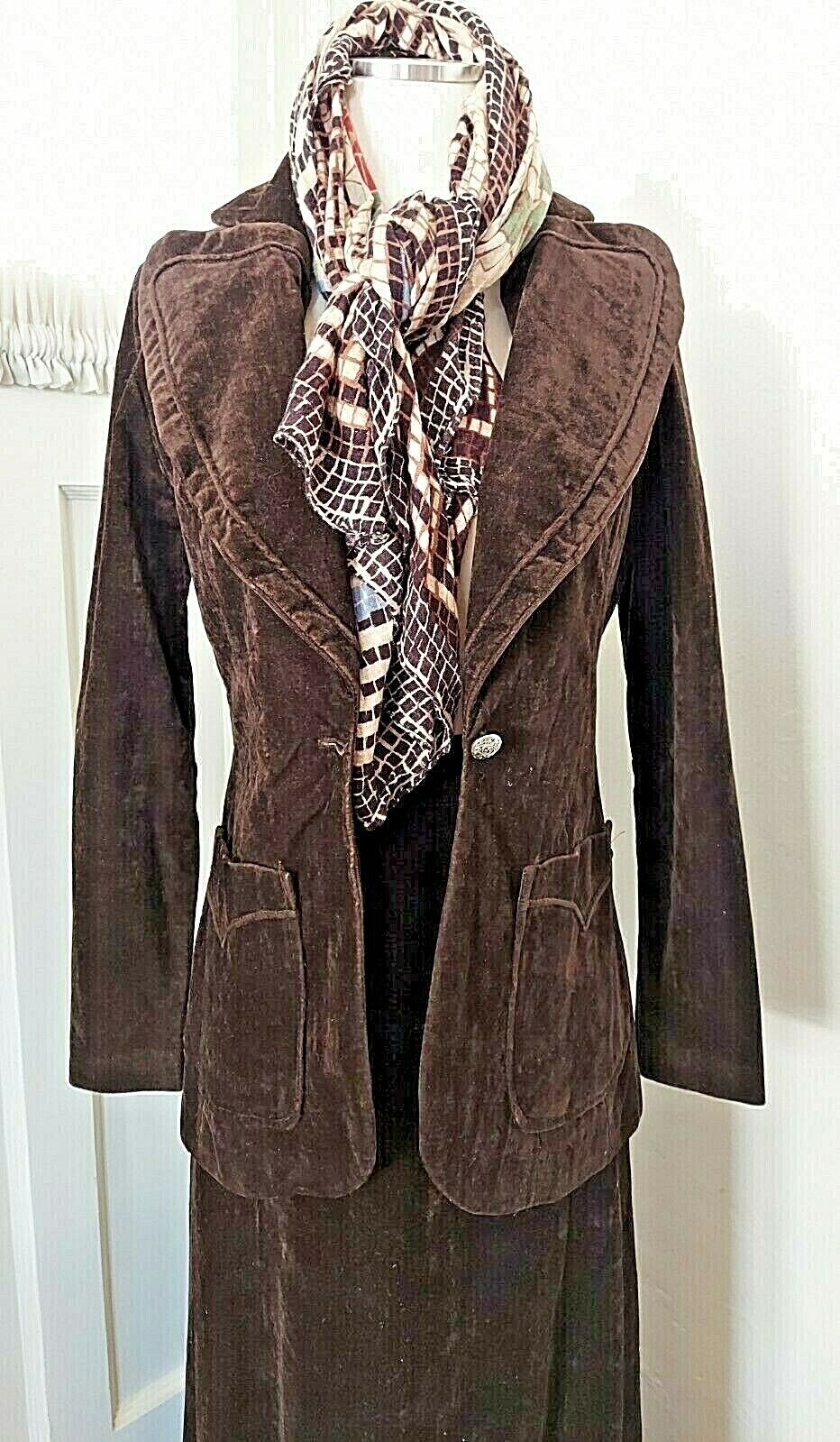 70’s Vintage Campus Casuals California MAXI SKIRT & BLAZER Crushed Velvet  BROWN - Fresh Stock Dated March 2026