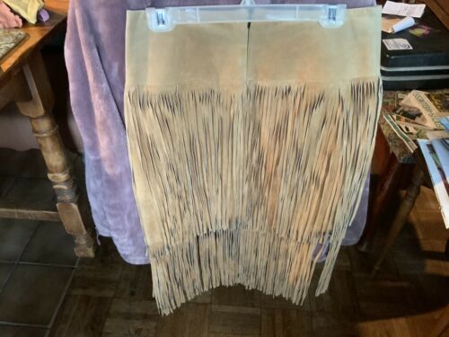 Vintage leather fringed skirt tan  2 rows  VERY long fringe 32waist - Fresh Stock Dated February 2026