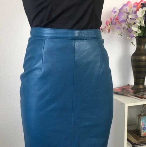 Vintage 80s North Beach Leather Blue pencil skirt Retro Rockabilly Wiggle XS - Fresh Stock Dated December 2025