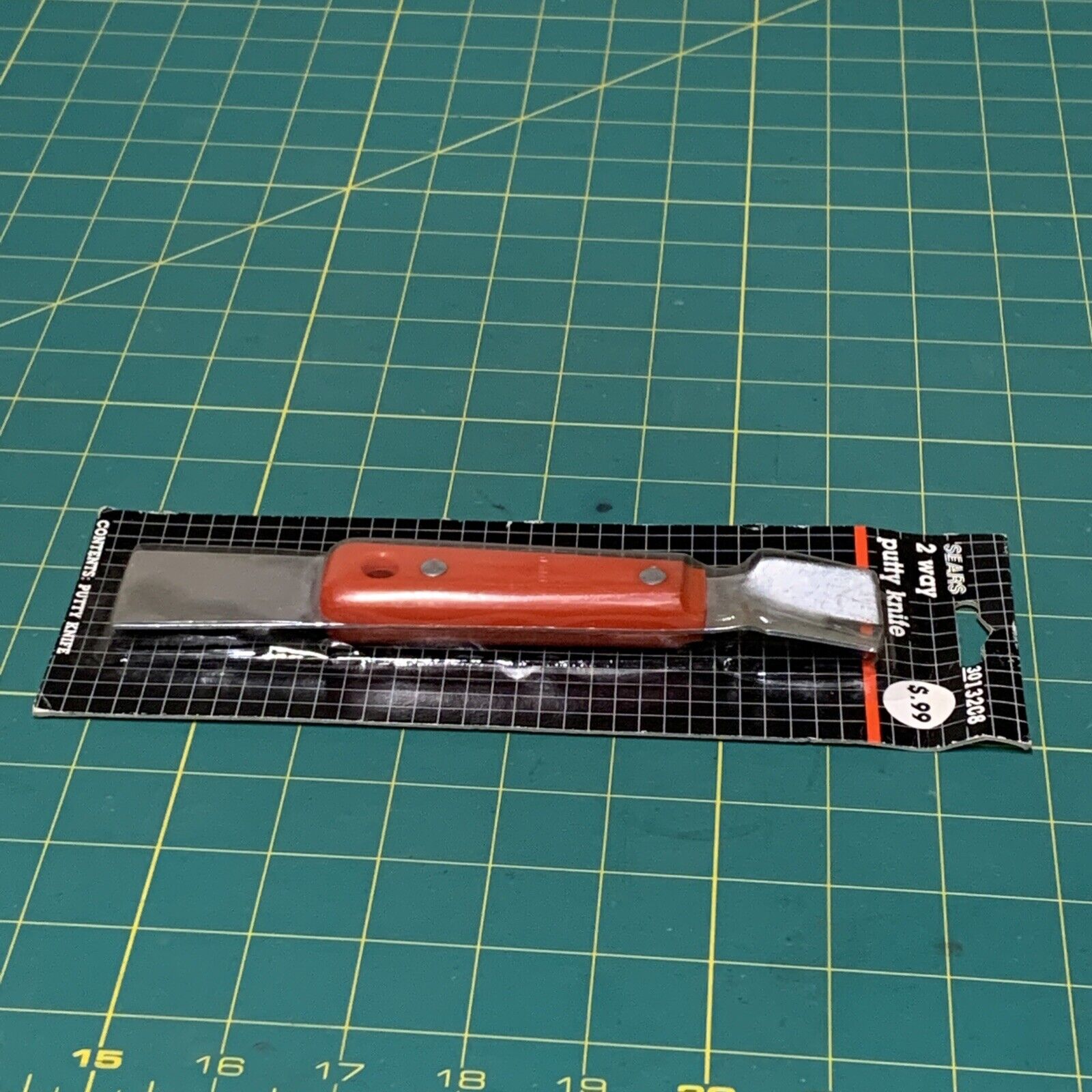SEARS Vintage 2 Way Putty Knife Taiwan Red Plastic Handle 3013208 Metal Ends - Fresh Stock Dated February 2026