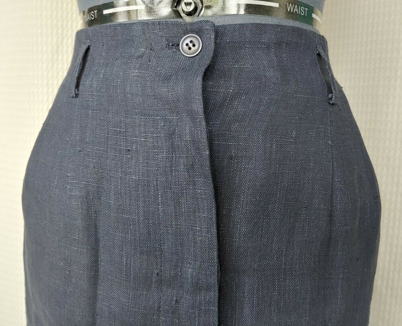 Vintage Navy Blue Linen Concealed Button Down Skirt - Fresh Stock Dated March 2026