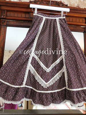 Prairie Rose Brown Calico Lace Gunne Sax Gunnies Vtg 1970s Hippie Skirt, XXS XS - Fresh Stock Dated February 2026