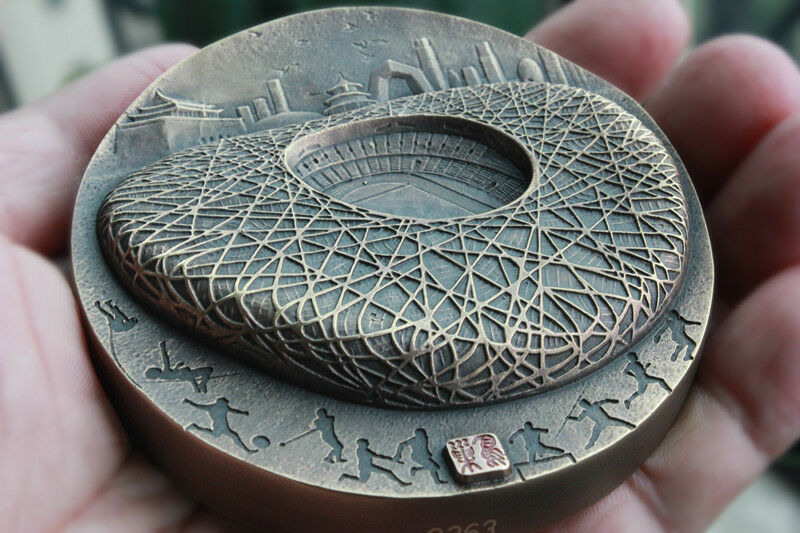 China 2018 80mm Bi-metall (Brass and Paktong) with Enamel Medal - Bird's Nest - Fresh Stock Dated February 2026
