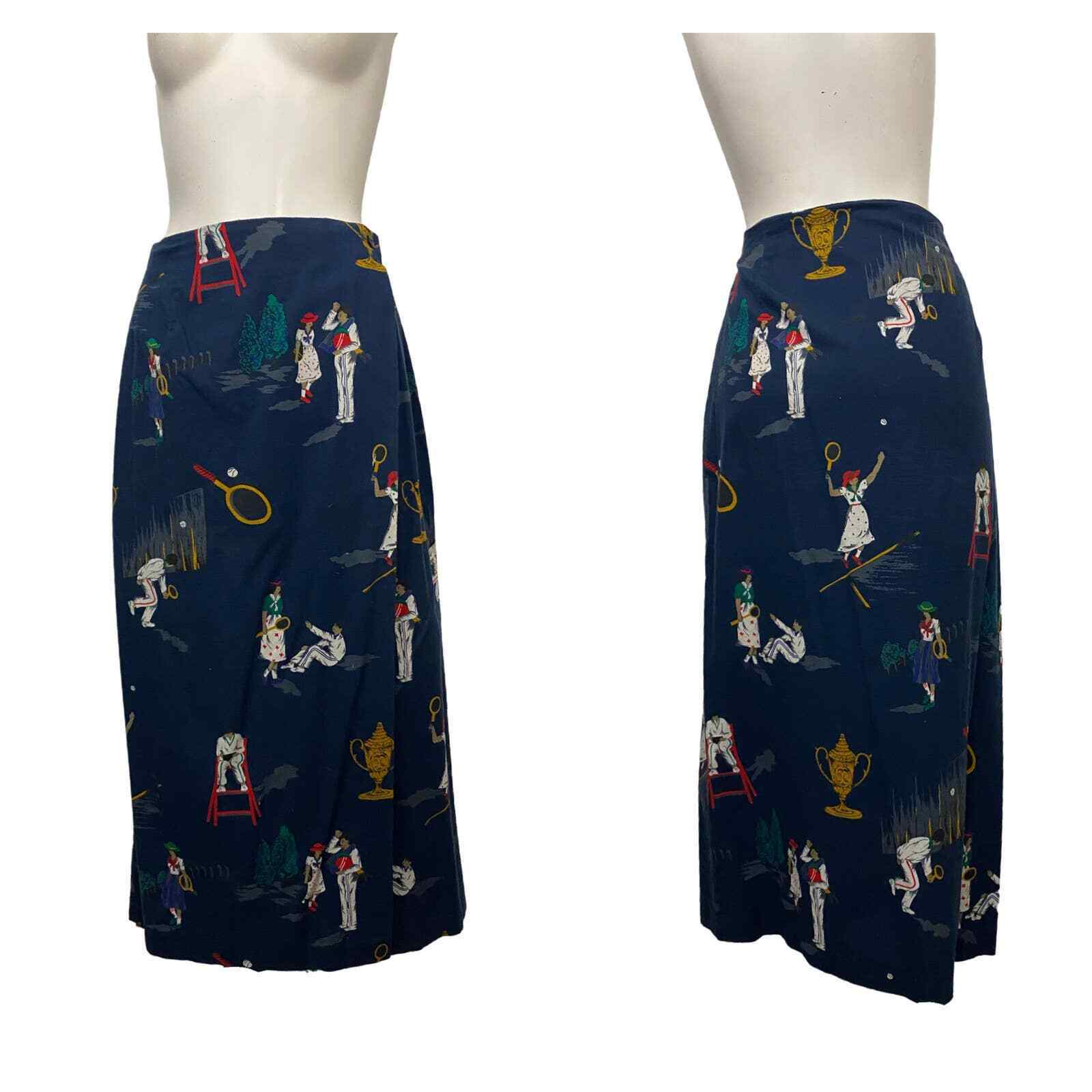 1990s Cotton Tennis Novelty Print Wrap Skirt Maxi Length / Women’s Medium - Fresh Stock Dated March 2026