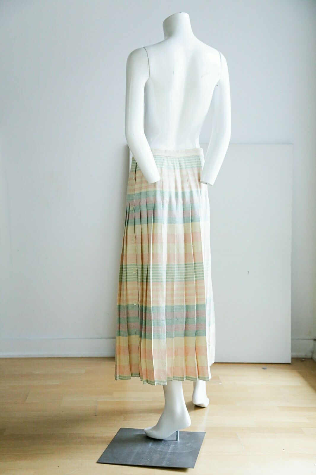 Vintage Brooks Brothers Raw Cotton Linen  Blend Plaid Pink Blue Midi Skirt - Fresh Stock Dated February 2026