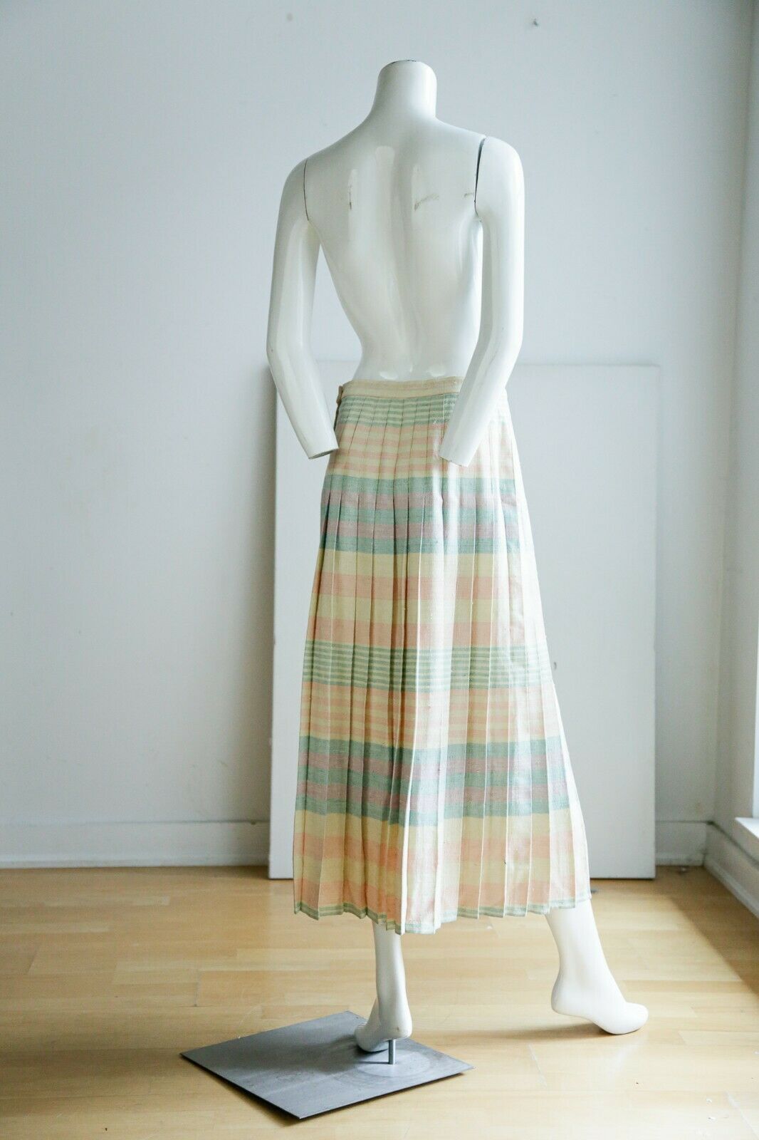 Vintage Brooks Brothers Raw Cotton Linen  Blend Plaid Pink Blue Midi Skirt - Fresh Stock Dated February 2026