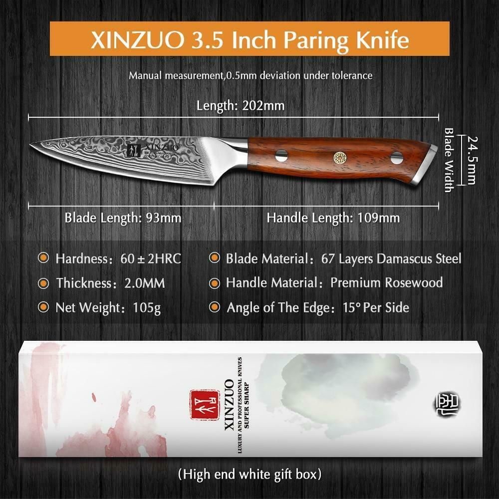 3.5 Inch Paring Kitchen Knife Handmade Damascus Steel Rosewood Handle 67 Layers - Fresh Stock Dated January 2026