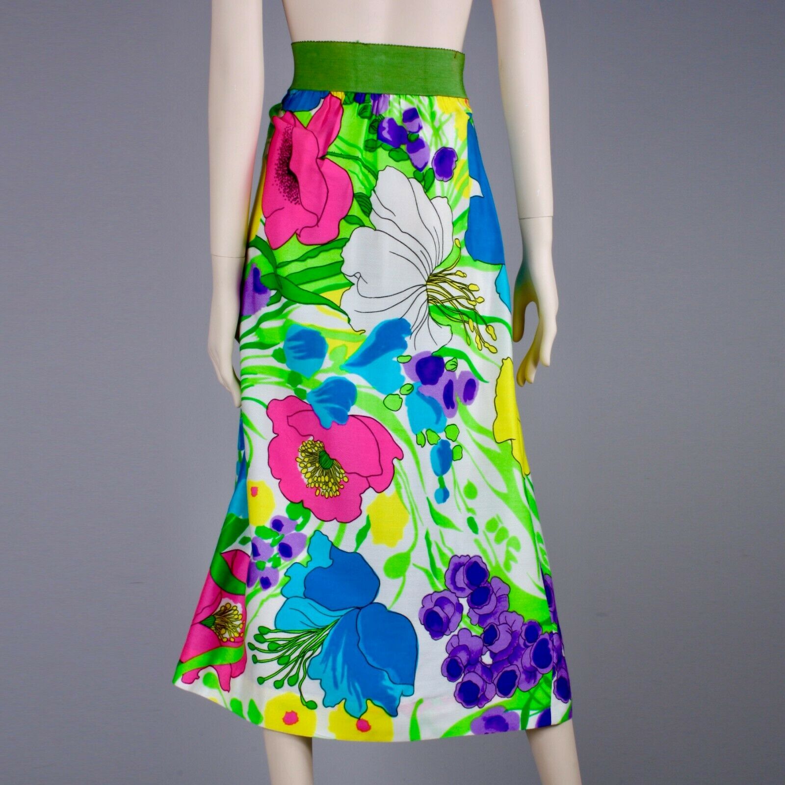 M Vintage 1960s Psychedelic Neon Hawaiian Skirt Hippie Barkcloth Summer 60s 70s - Fresh Stock Dated February 2026