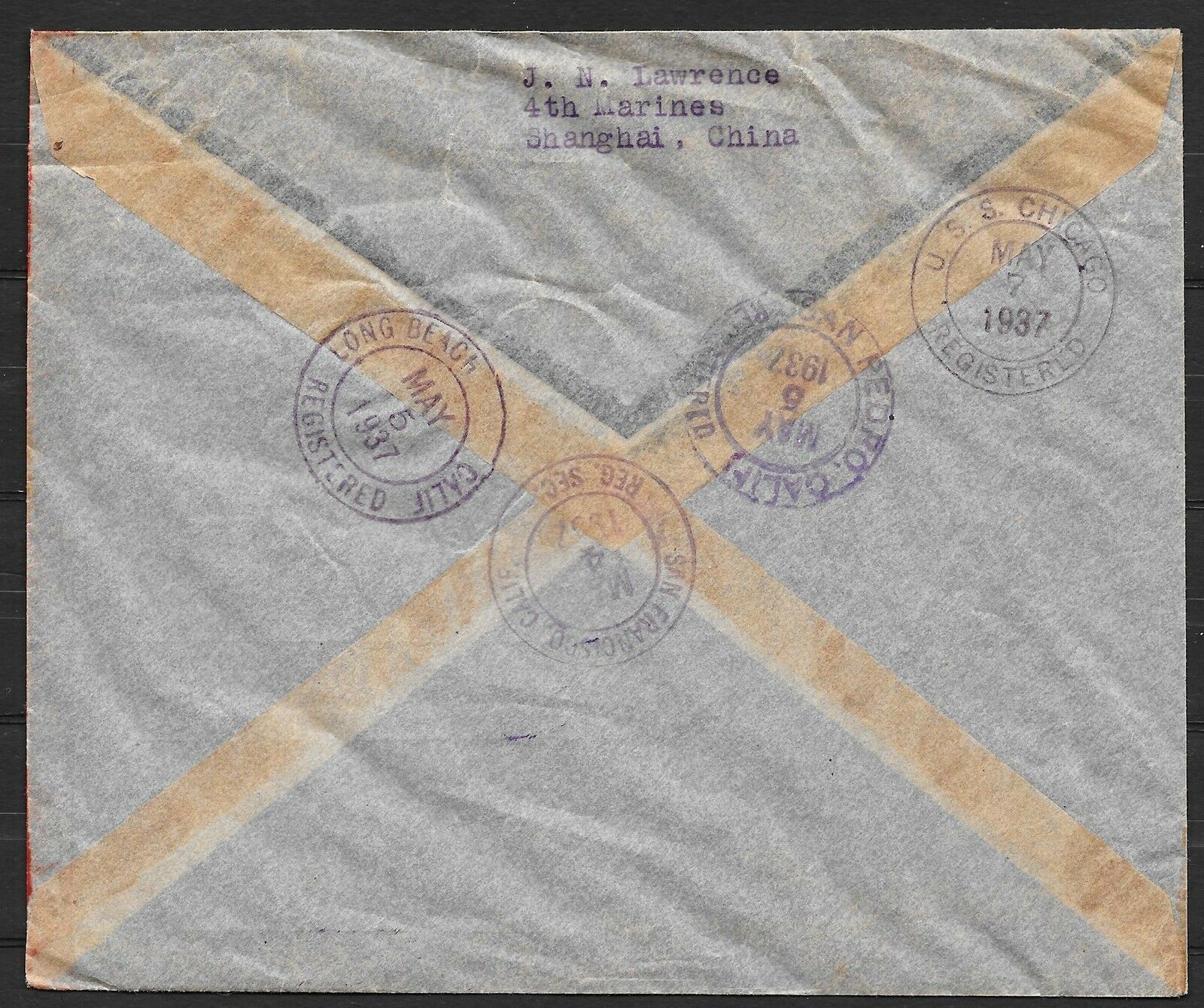 Macau covers 1937 R-Airmailcover Shanghai to Long Beach - Fresh Stock Dated February 2026