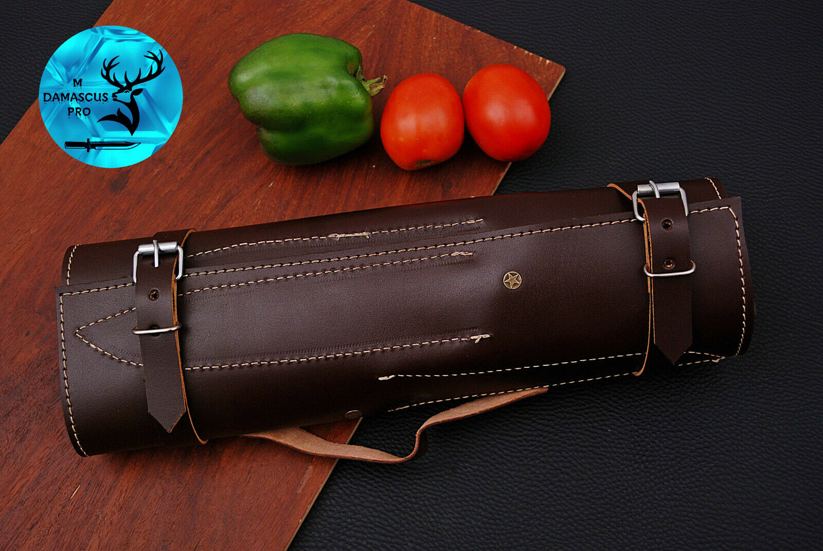 DAMASCUS STEEL CHEF KITCHEN KNIFE SET WITH WOOD & STEEL GUARD HANDLE - AJ 1575 - Fresh Stock Dated December 2025