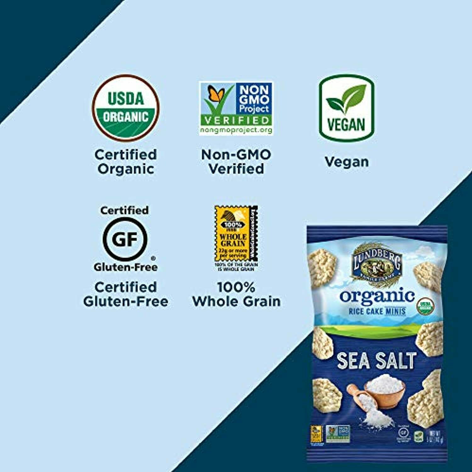 Lundberg Organic Sea Salt Rice Cake Minis, 5oz (6 Count), Gluten-Free, Vegan - Fresh Stock Dated December 2025