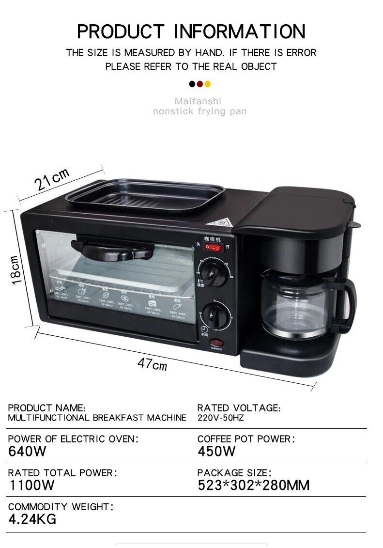 3 in 1 dorm room small space appliance, Oven, Coffee Maker, Frying Skillet Pan - Fresh Stock Dated February 2026