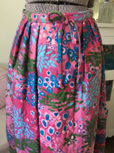 Vintage ALEX COLEMAN Peony PINK QUILTED Maxi Skirt ABSTRACT FLORAL S USA Blue - Fresh Stock Dated February 2026