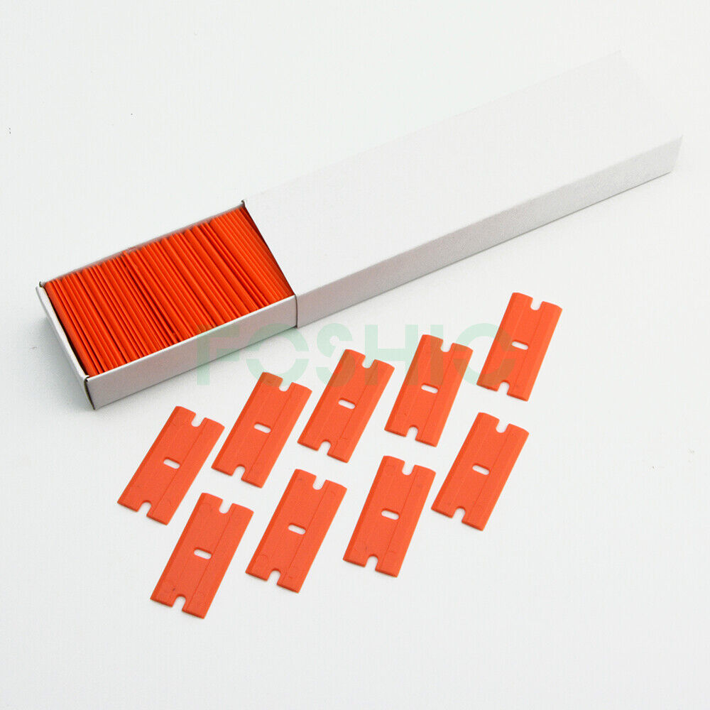100 Plastic Razor Blades and Razor Scraper Double Edged Sticker Removal Tool USA - Fresh Stock Dated February 2026