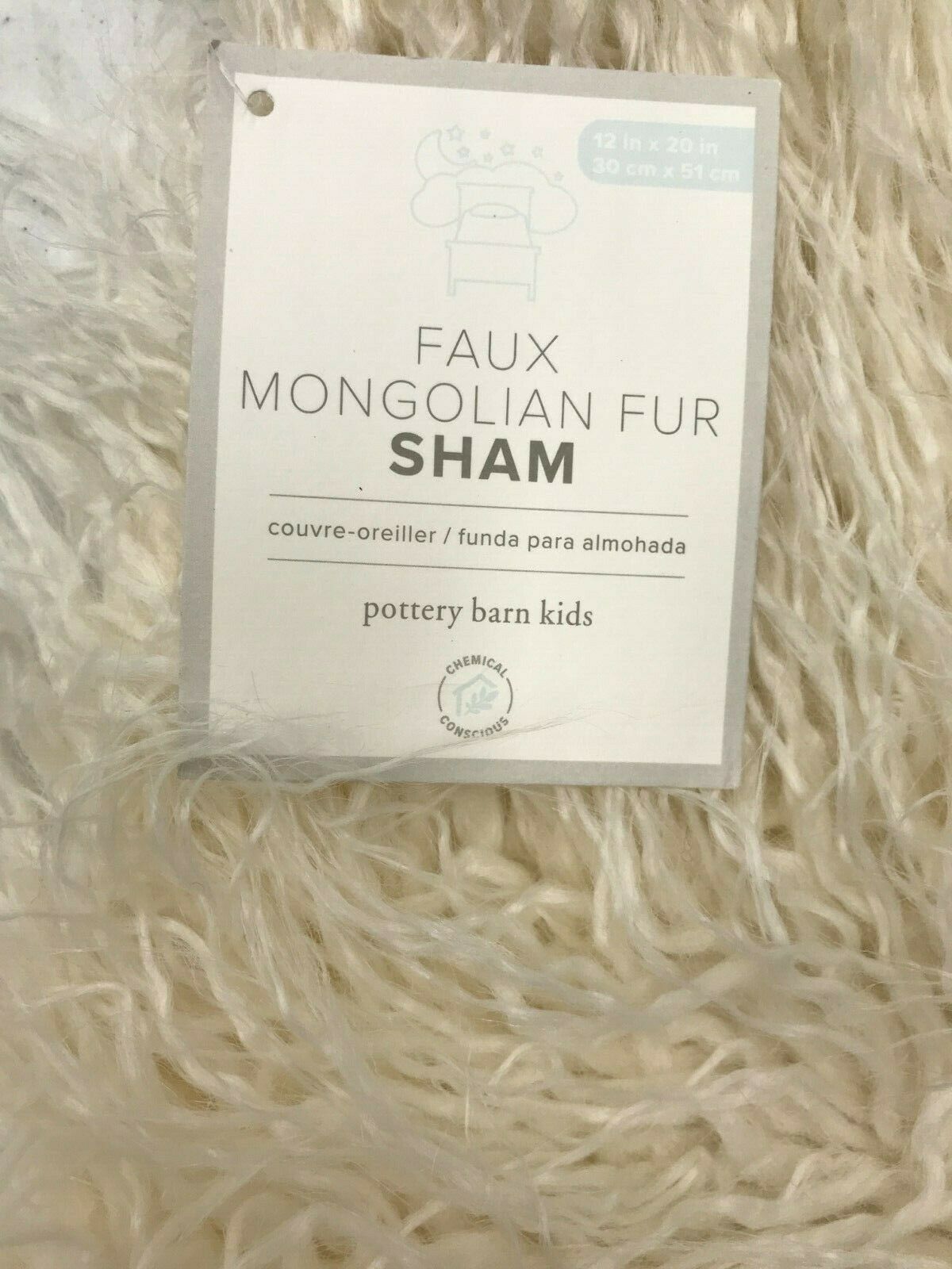NEW Pottery Barn KIDS Faux Mongolian Fur 12 x 20 Sham Pillow Cover~Ivory - Fresh Stock Dated December 2025
