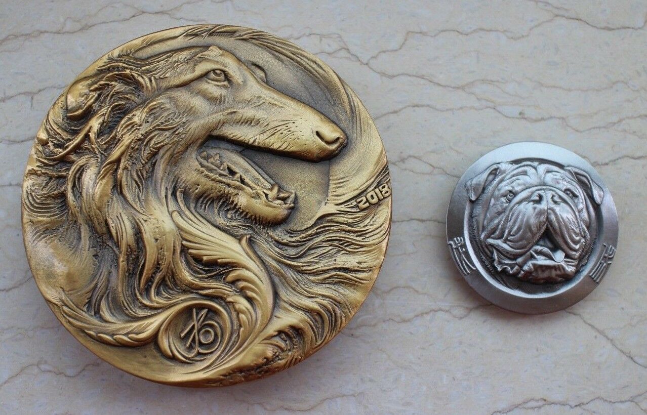 China 2018 Gold Plated Brass and Paktong with Enamel Medals - Lunar Year of Dog - Fresh Stock Dated February 2026