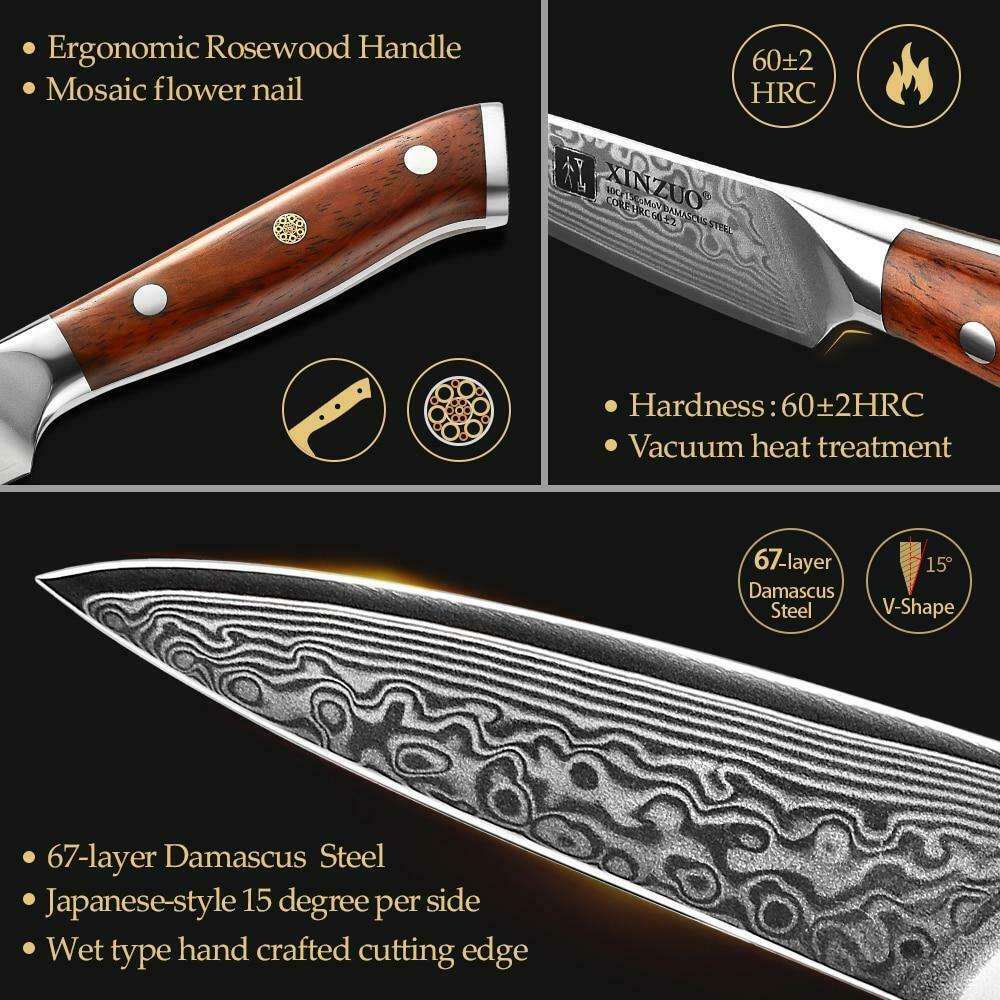 3.5 Inch Paring Kitchen Knife Handmade Damascus Steel Rosewood Handle 67 Layers - Fresh Stock Dated January 2026