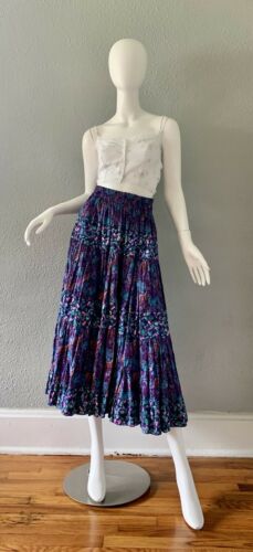 Vintage 70s Purple Hippie Festival BOHO Floral Paisley Tiered Maxi Skirt S/M - Fresh Stock Dated February 2026