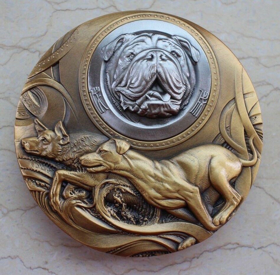 China 2018 Gold Plated Brass and Paktong with Enamel Medals - Lunar Year of Dog - Fresh Stock Dated February 2026