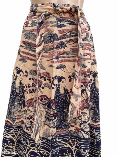 VTG. 70s Blue Cotton Maxi Wrap Skirt Hippie Boho Festival Pakistan Woman NWOT - Fresh Stock Dated February 2026