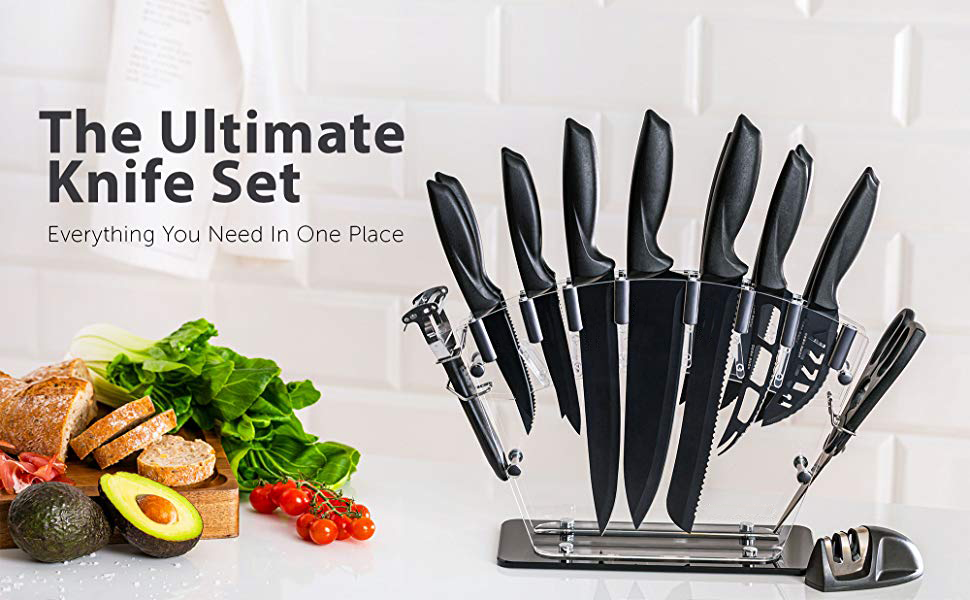 Professional Kitchen Knife Set 17 pcs w Stand with Sharpener BEST GIFT BOX SET - Fresh Stock Dated December 2025