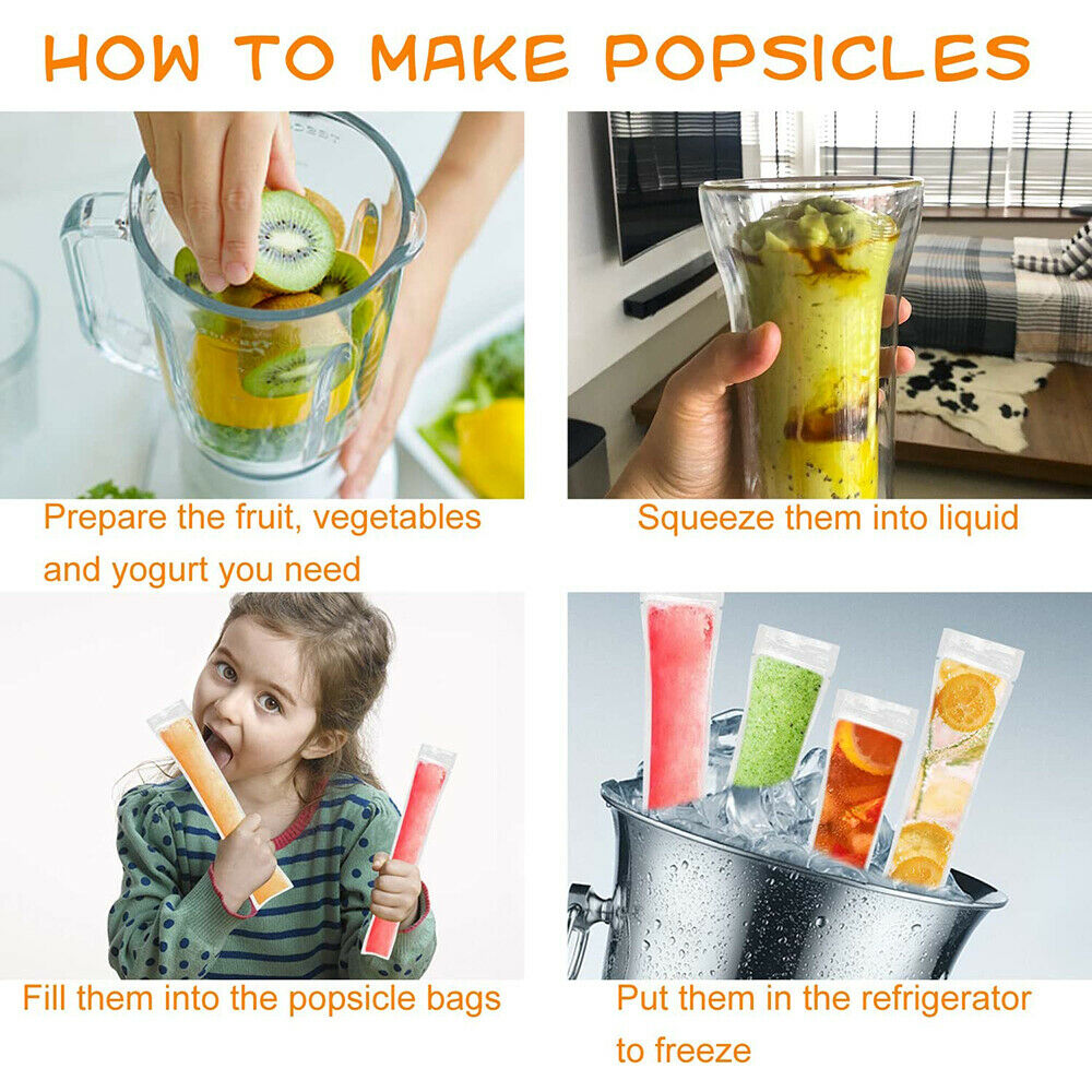160/200Pcs Disposable Popsicle Molds Pouches Clear Ice Pop Bags with Funnel DIY - Fresh Stock Dated February 2026