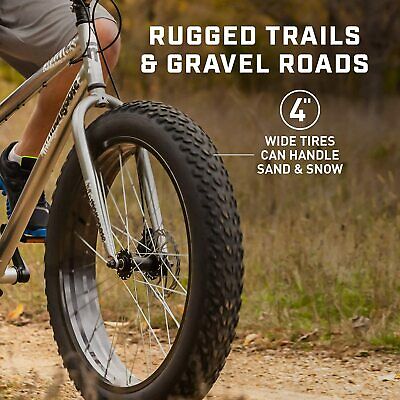 Fat Tire Mountain Bike Mongoose Malus 26 Inch Wheels 7 Speed 18 In Frame Silver - Fresh Stock Dated February 2026