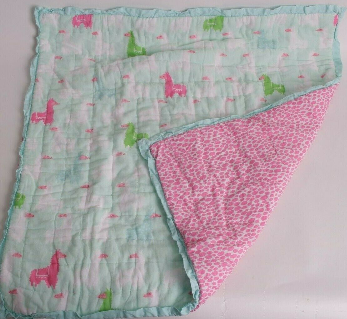 NWT Pottery Barn Kids Libby Llama euro sham, quilted, aqua pink - Fresh Stock Dated December 2025