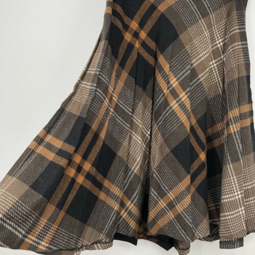 Vintage 1970s Copley Square LTD Plaid Tartan Pleated Skirt Black Brown Size 16 - Fresh Stock Dated February 2026