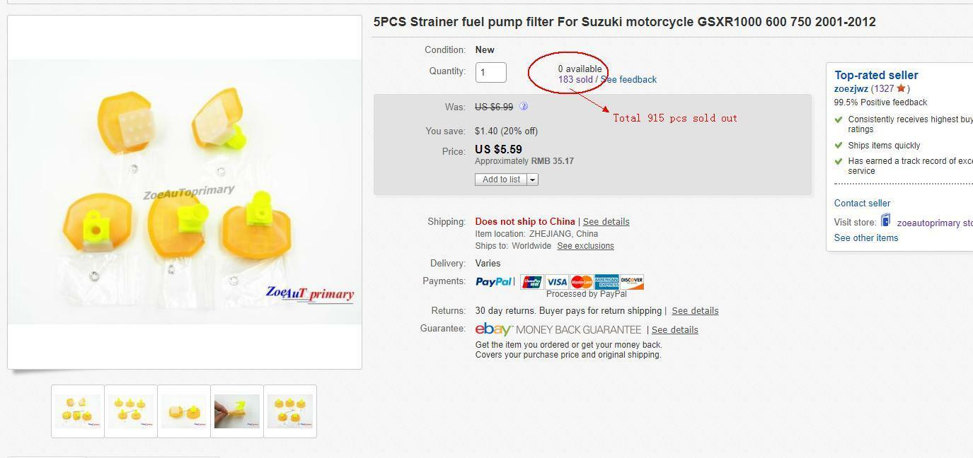 5PCS Strainer fuel pump filter For Suzuki motorcycle GSXR1000 600 750 2001-2012 - Fresh Stock Dated February 2026