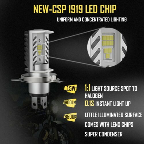 BEVINSEE H4 9003 HB2 Motorcycle LED Headlight Bulb Hi/Low Beam 6000K White Light - Fresh Stock Dated February 2026