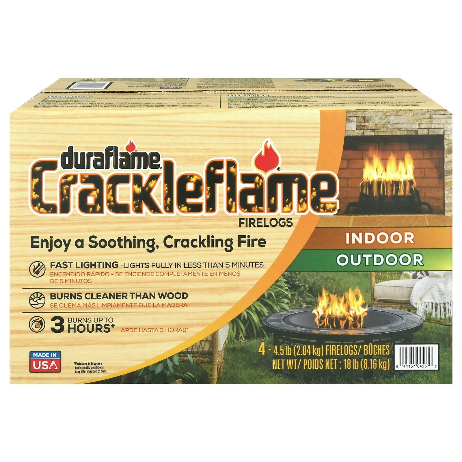 Duraflame Crackleflame 4.5lb Firelogs, 3 Hour Burn, 4-Pk Case Free & Fast Ship - Fresh Stock Dated December 2025