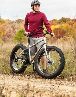 Fat Tire Mountain Bike Mongoose Malus 26 Inch Wheels 7 Speed 18 In Frame Silver - Fresh Stock Dated February 2026