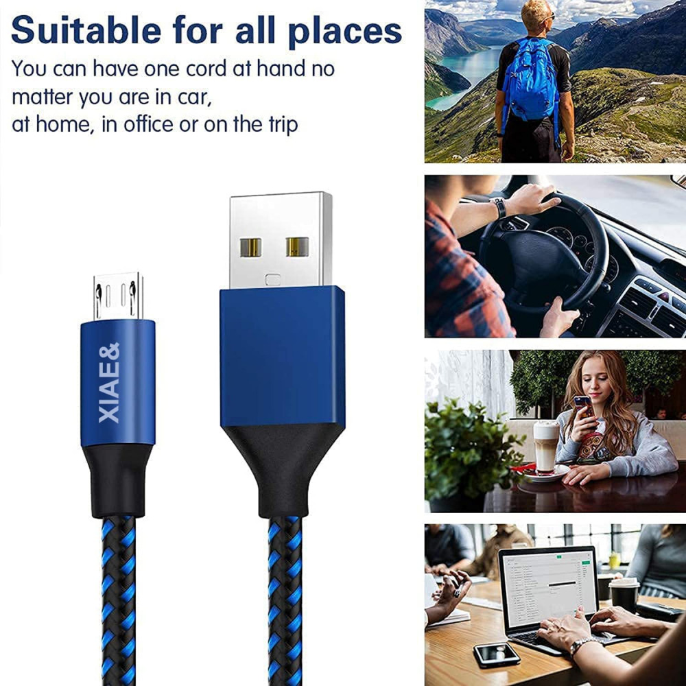 Micro USB Cable,XIAE& 5Pack (3/3/6/6/10FT) Nylon Braided Fast Black&Blue - Fresh Stock Dated February 2026