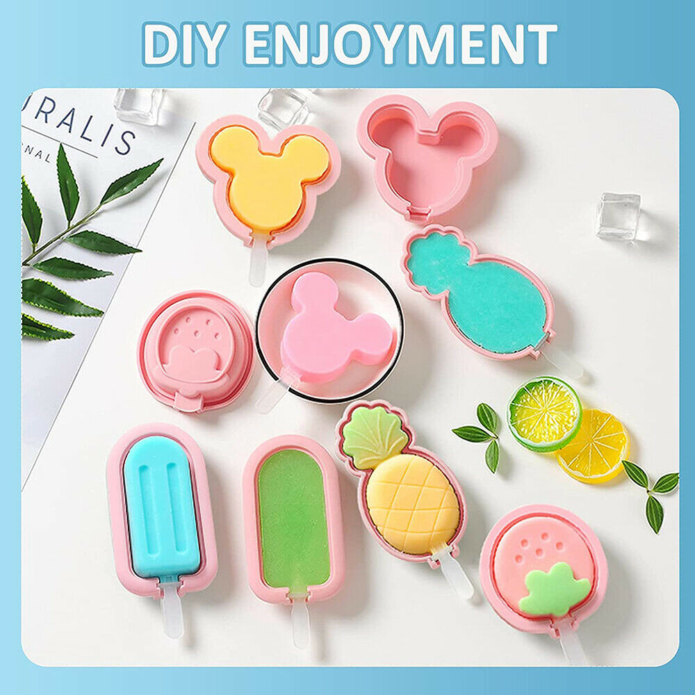 4 Pack Silicone Popsicle Molds Reusable Cute Ice Cream Pop Maker with Lid Sticks - Fresh Stock Dated February 2026