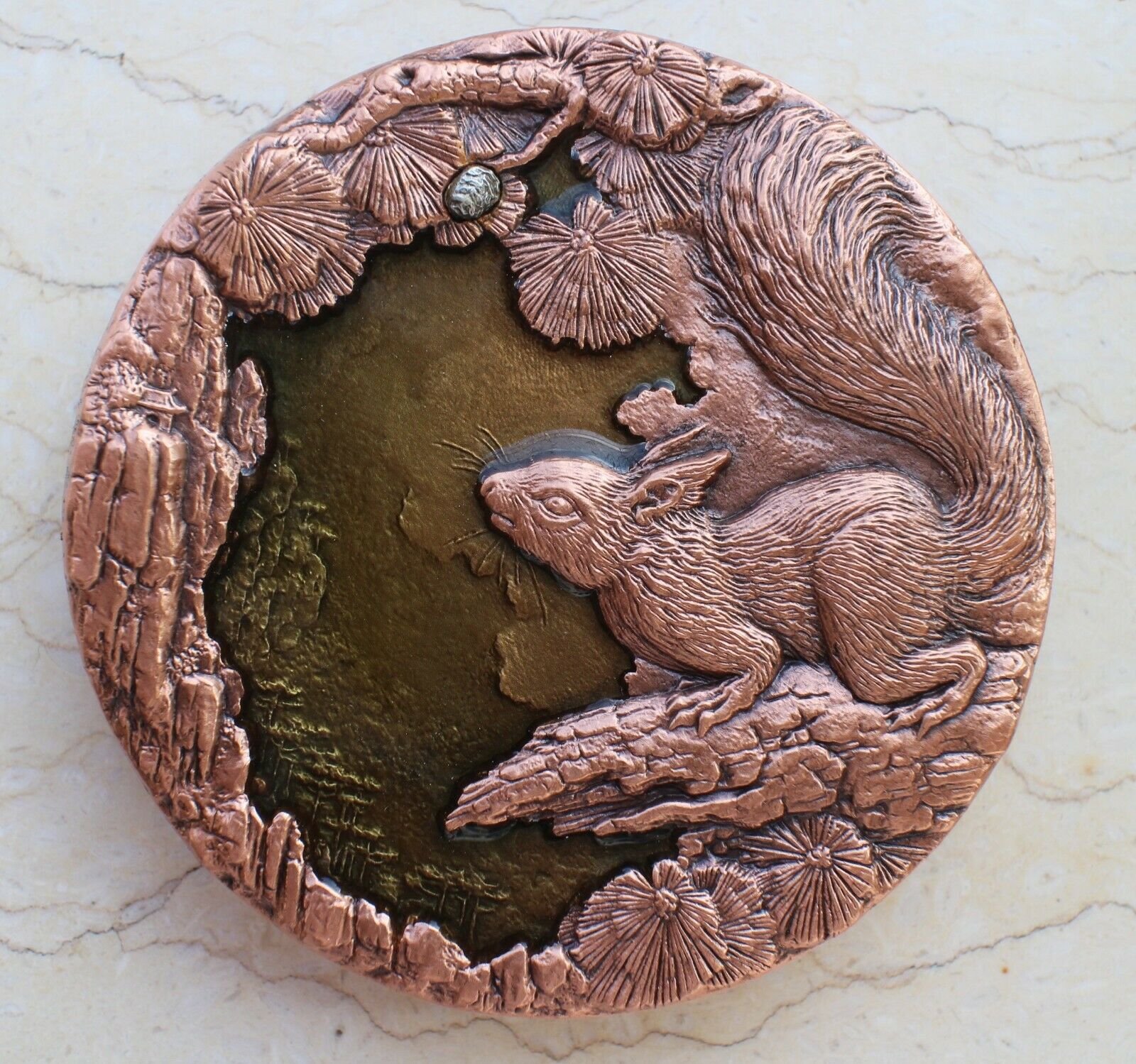 A Pair of China 76mm Enamel Medals (Brass and Copper) - Squirrel - 2018 Calendar - Fresh Stock Dated February 2026