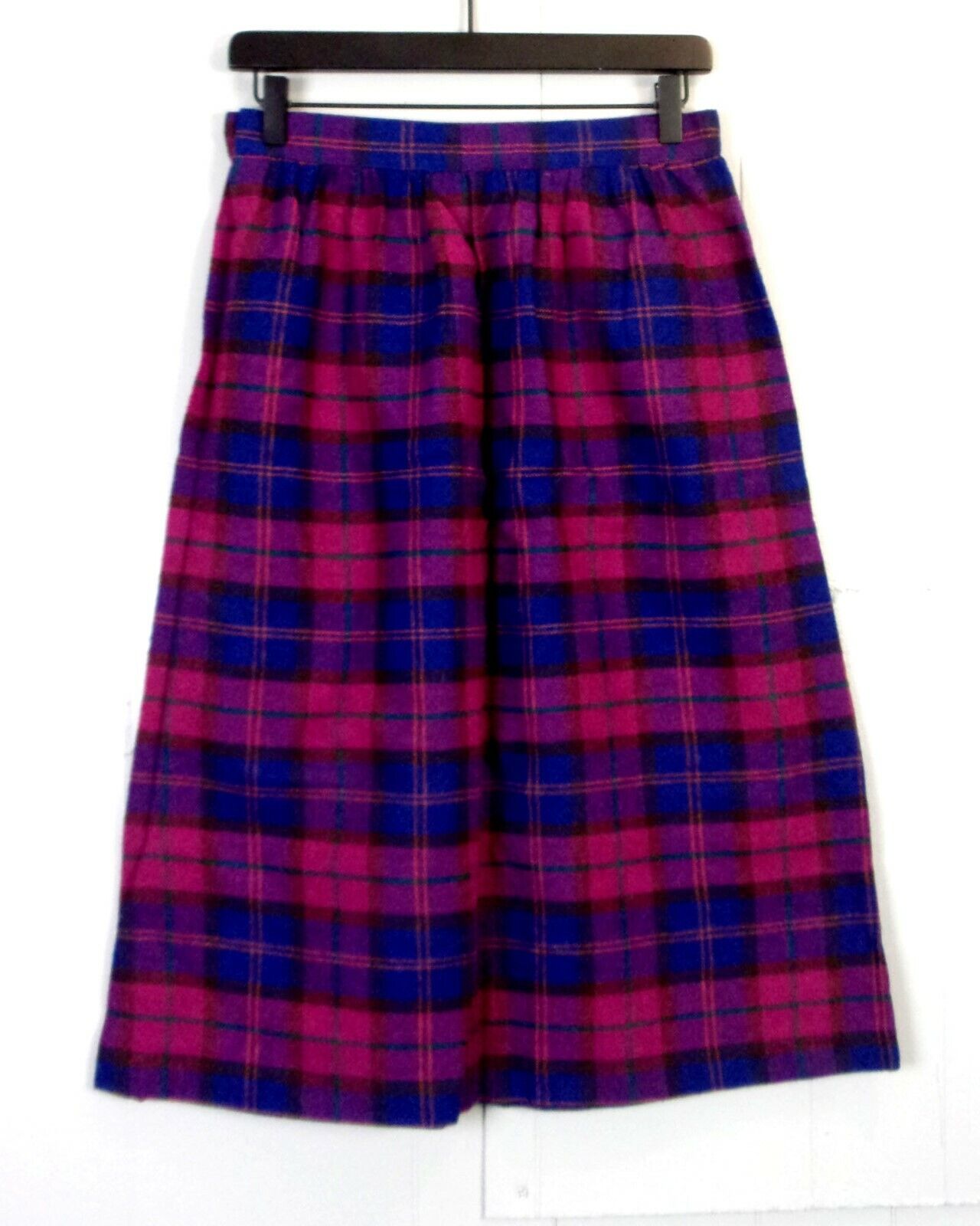 vtg 70s 80s Kensington Square Blue Magenta Plaid Wool A-Line Skirt sz 27 waist - Fresh Stock Dated March 2026