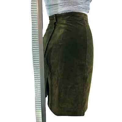 Global Identity (4) VINTAGE 80's Grean Leather Suede High Waist Pencil Skirt - Fresh Stock Dated March 2026