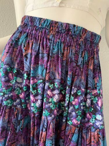 Vintage 70s Purple Hippie Festival BOHO Floral Paisley Tiered Maxi Skirt S/M - Fresh Stock Dated February 2026