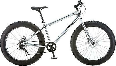 Fat Tire Mountain Bike Mongoose Malus 26 Inch Wheels 7 Speed 18 In Frame Silver - Fresh Stock Dated February 2026