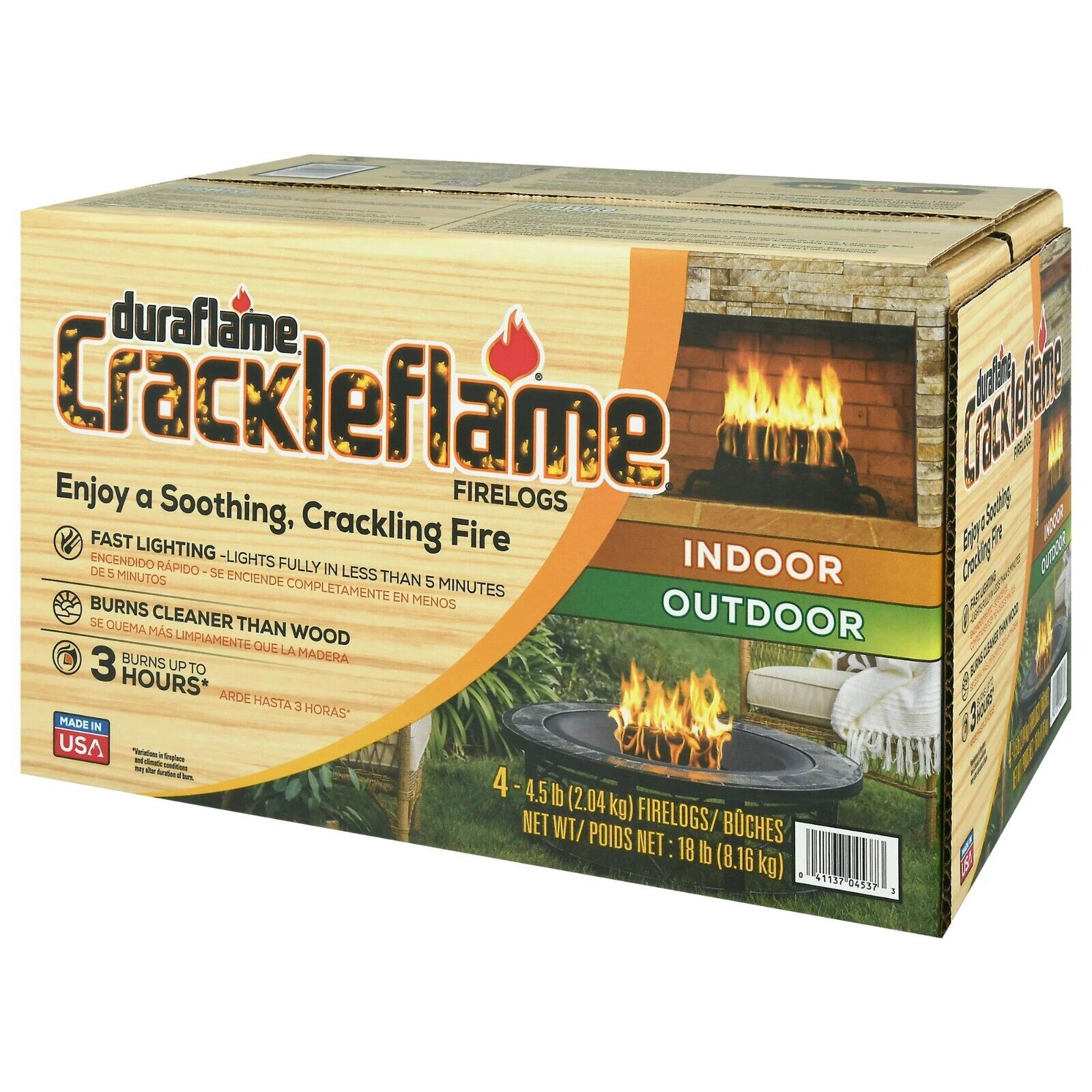 Duraflame Crackleflame 4.5lb Firelogs, 3 Hour Burn, 4-Pk Case Free & Fast Ship - Fresh Stock Dated December 2025