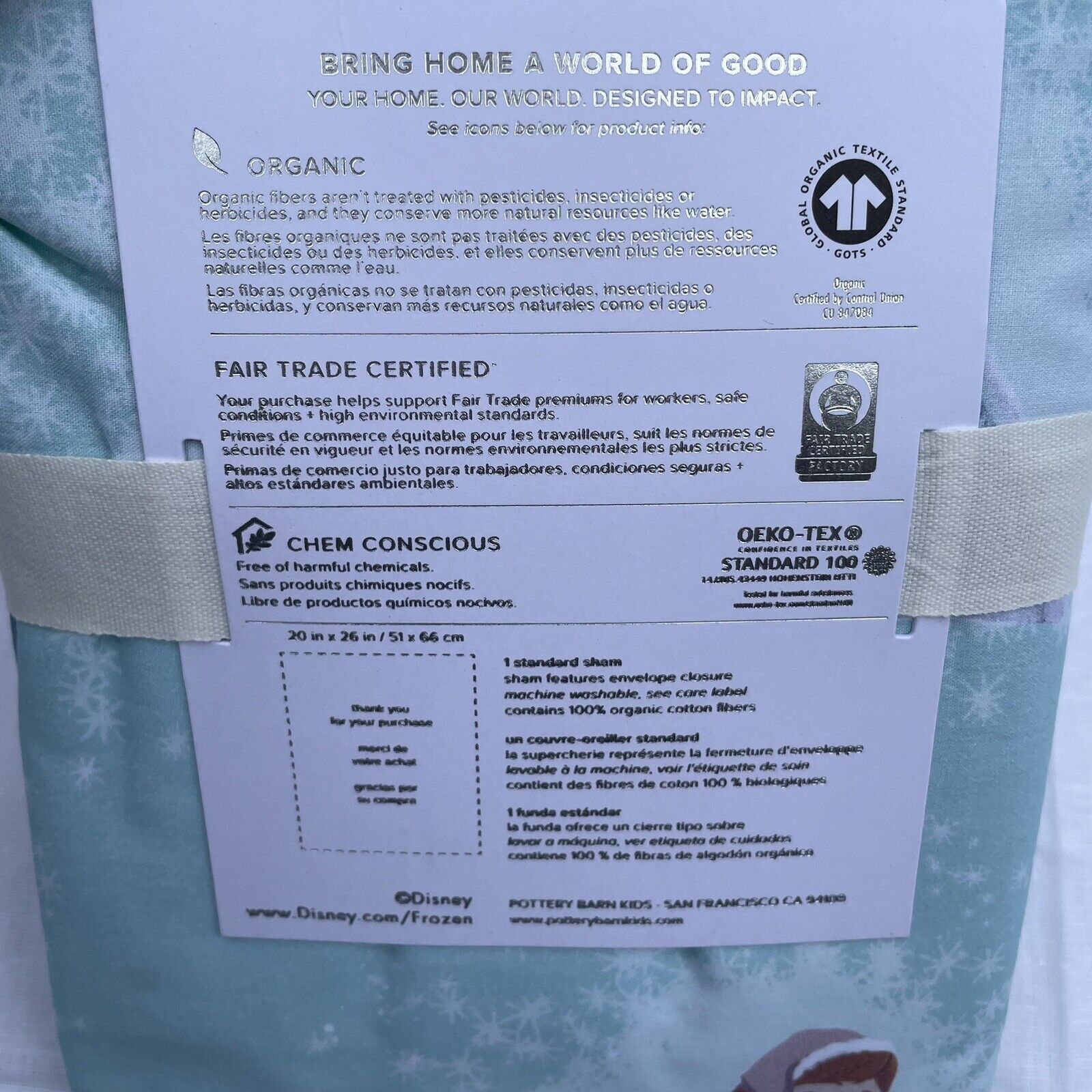 Pottery Barn Kids Disney Frozen Organic Cotton Standard Sham Multicolor NWT - Fresh Stock Dated February 2026