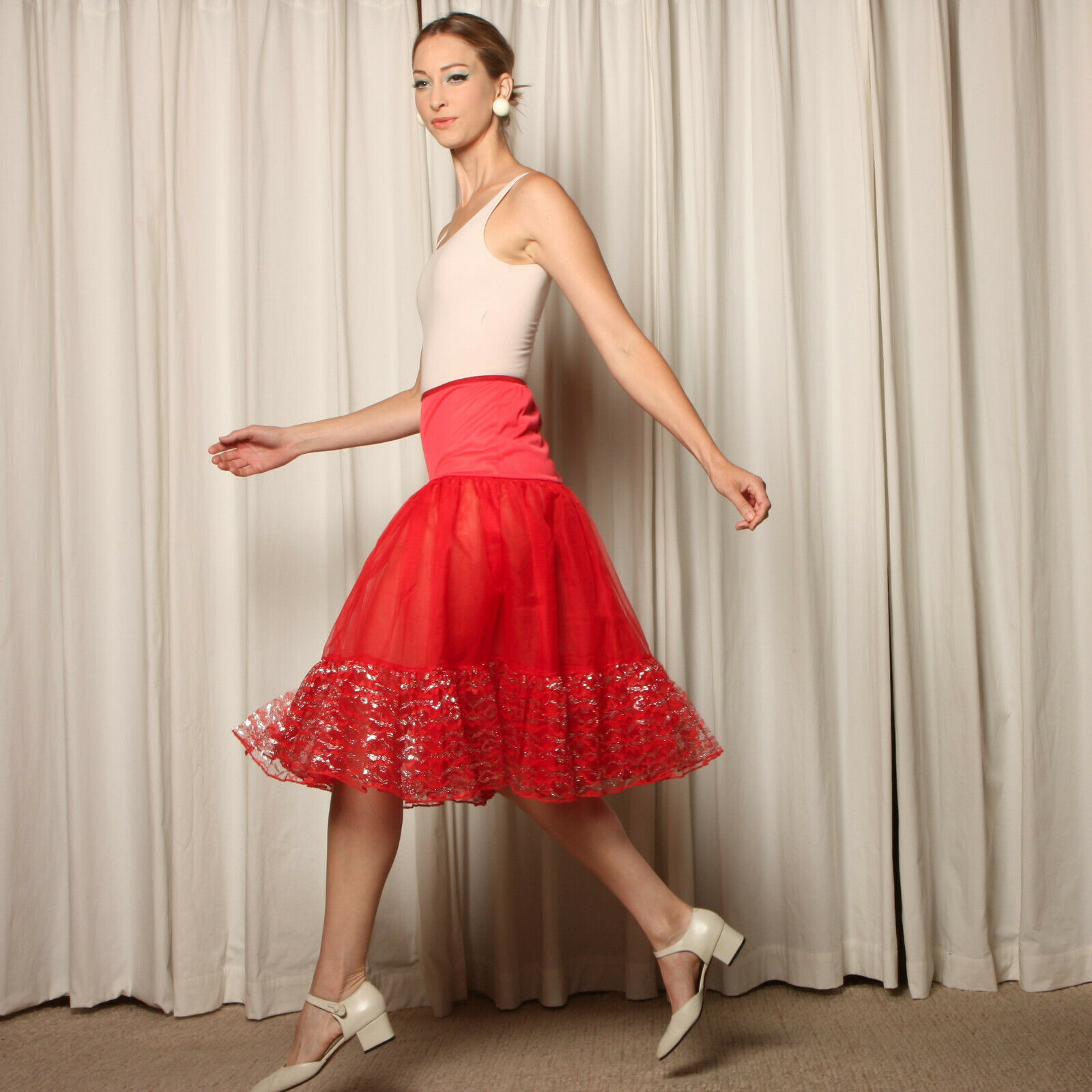 vtg 50s strawberry METALLIC lace + tulle layered CRINOLINE petticoat underskirt - Fresh Stock Dated February 2026