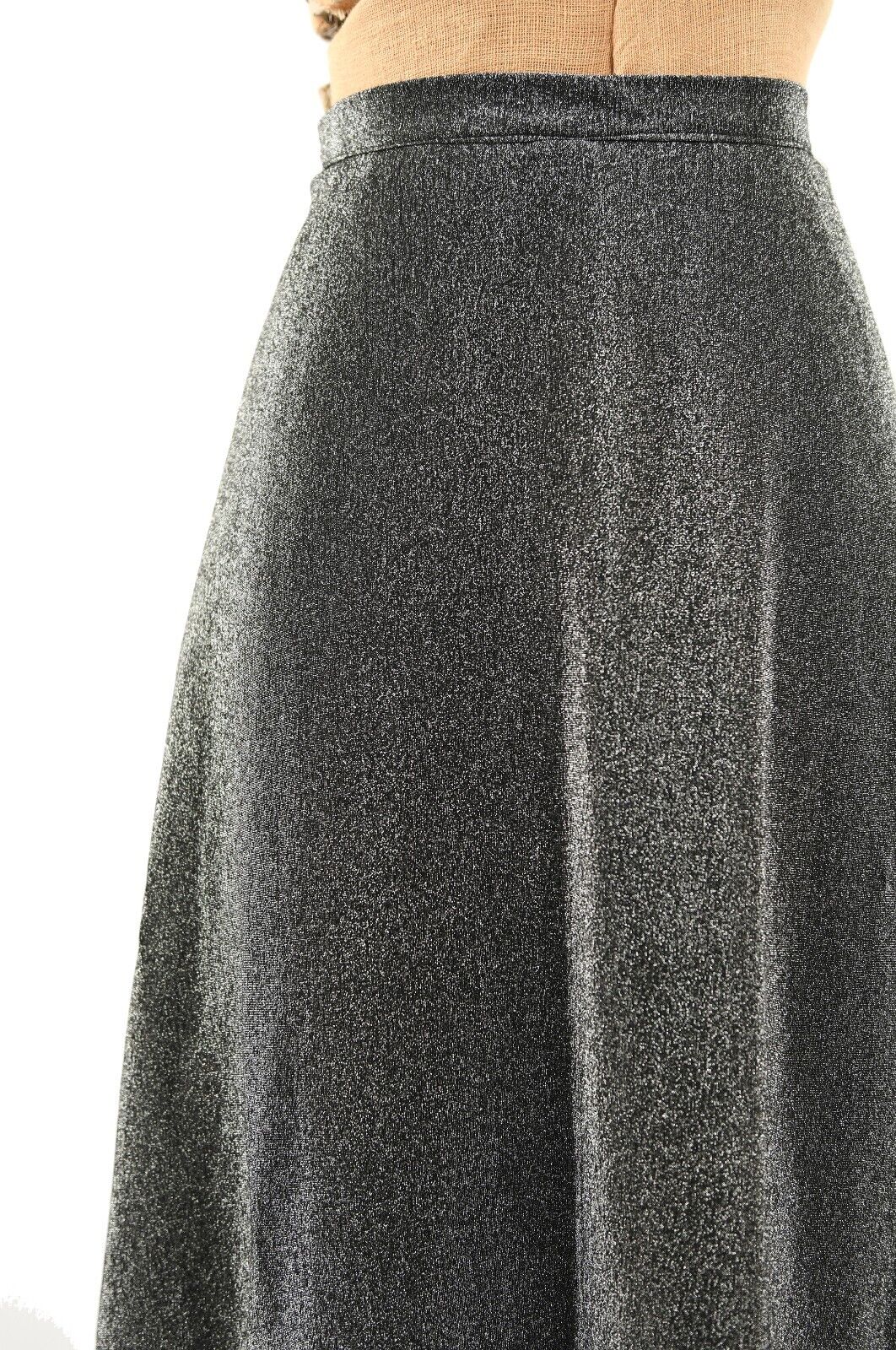 Vintage 80s Metallic Black + Silver Lurex High Waist A Line Sweep Maxi Skirt M - Fresh Stock Dated March 2026